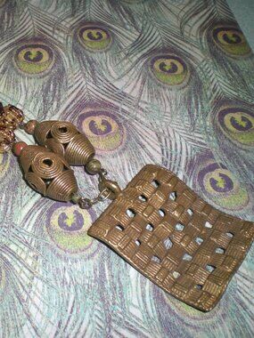 Vintage African Brass Tribal Pendant Necklace